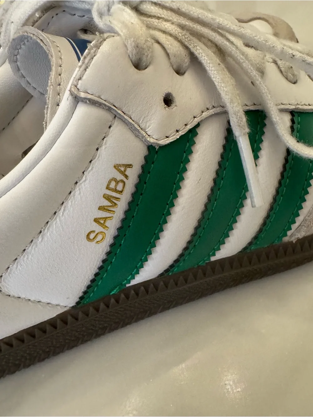 Adidas Sambas White Leather Sneakers with Green Stripes